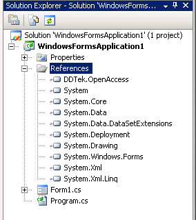 Solution Explorer window with the Oracle data provider added.