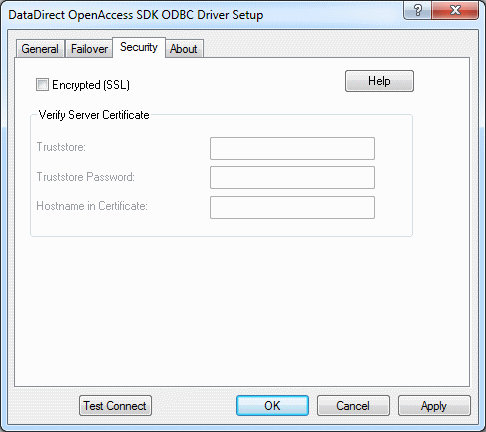 Security tab of the OpenAccess SDK ODBC Setup dialog box.