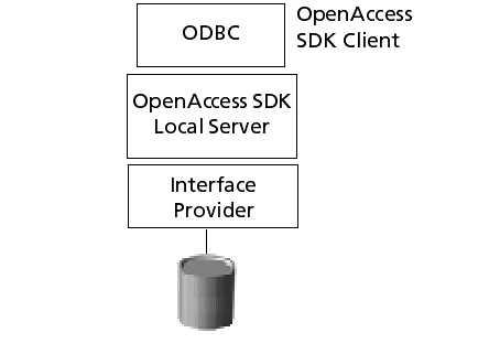 Local configuration, with the ODBC Client and Local Server, interface provider, and data source.